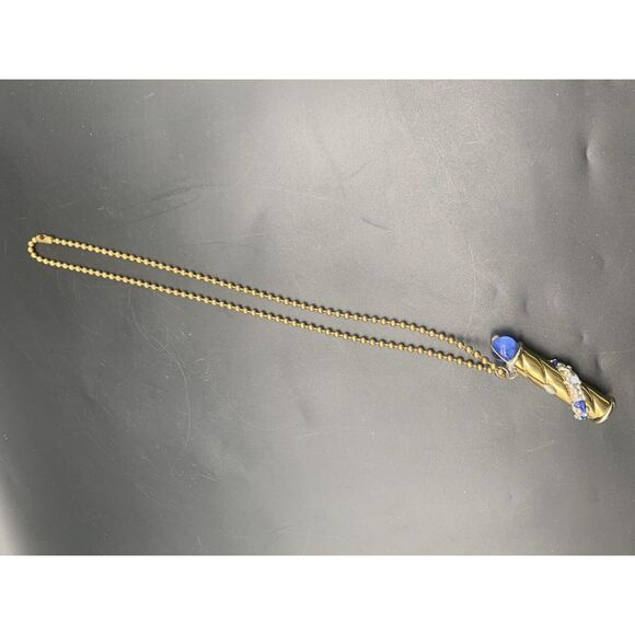 VINTAGE 3" BRASS KALEIDOSCOPE Necklace With Blue Marble - Picture 9 of 9